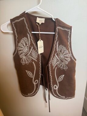 Brown Embroidered Suede Vest Camisole